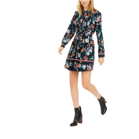 Tommy Hilfiger Women's Medley Print Pleated Shirtdress Blue Size 8 - Picture 1 of 15